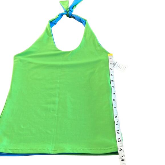 Body Wrappers Reversible Green/Blue Halter Dance Top Adult Size Medium Stretch - Picture 9 of 9